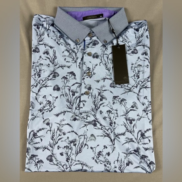 Greyson Golf Shirt Polo Water Thistle Print XL Blue Polyester Spandex